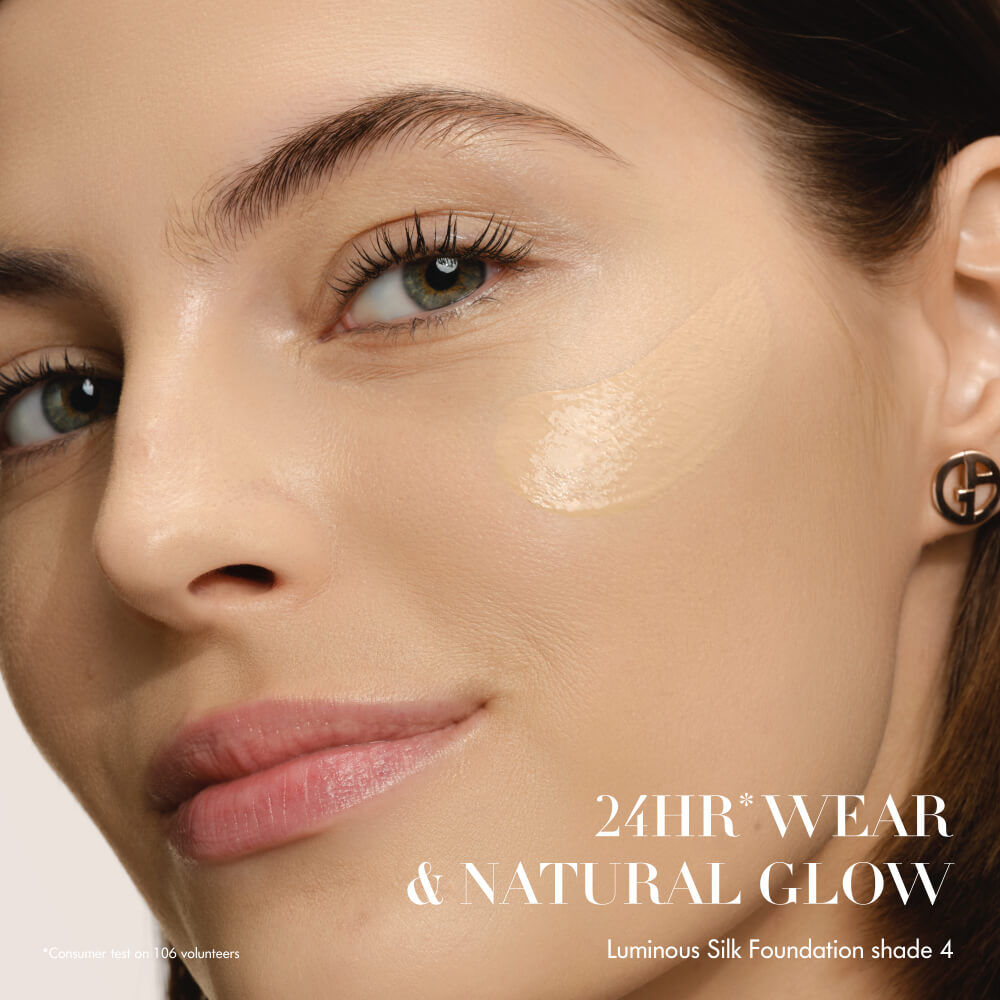 Before and After of the newly enhanced Armani Beauty LUMINOUS SILK FOUNDATION