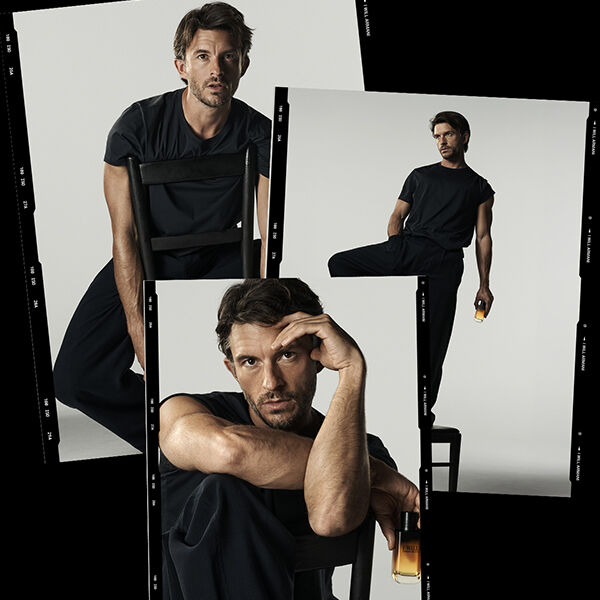 Jonathan Bailey for Giorgio Armani I WILL Eau de Parfum. A campaign collage expressing determination and willpower.