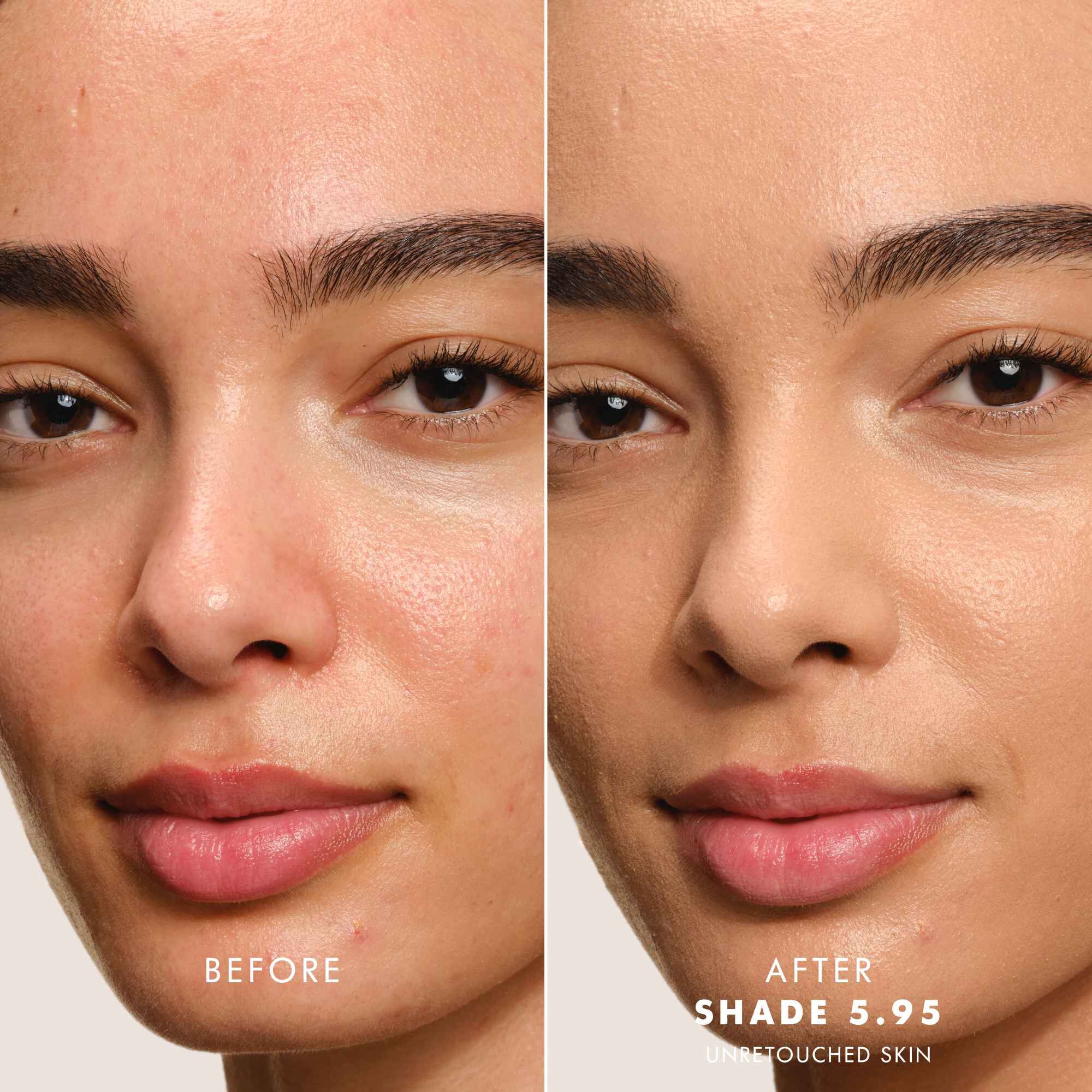 Before and After of the newly enhanced Armani beauty LUMINOUS SILK FOUNDATION