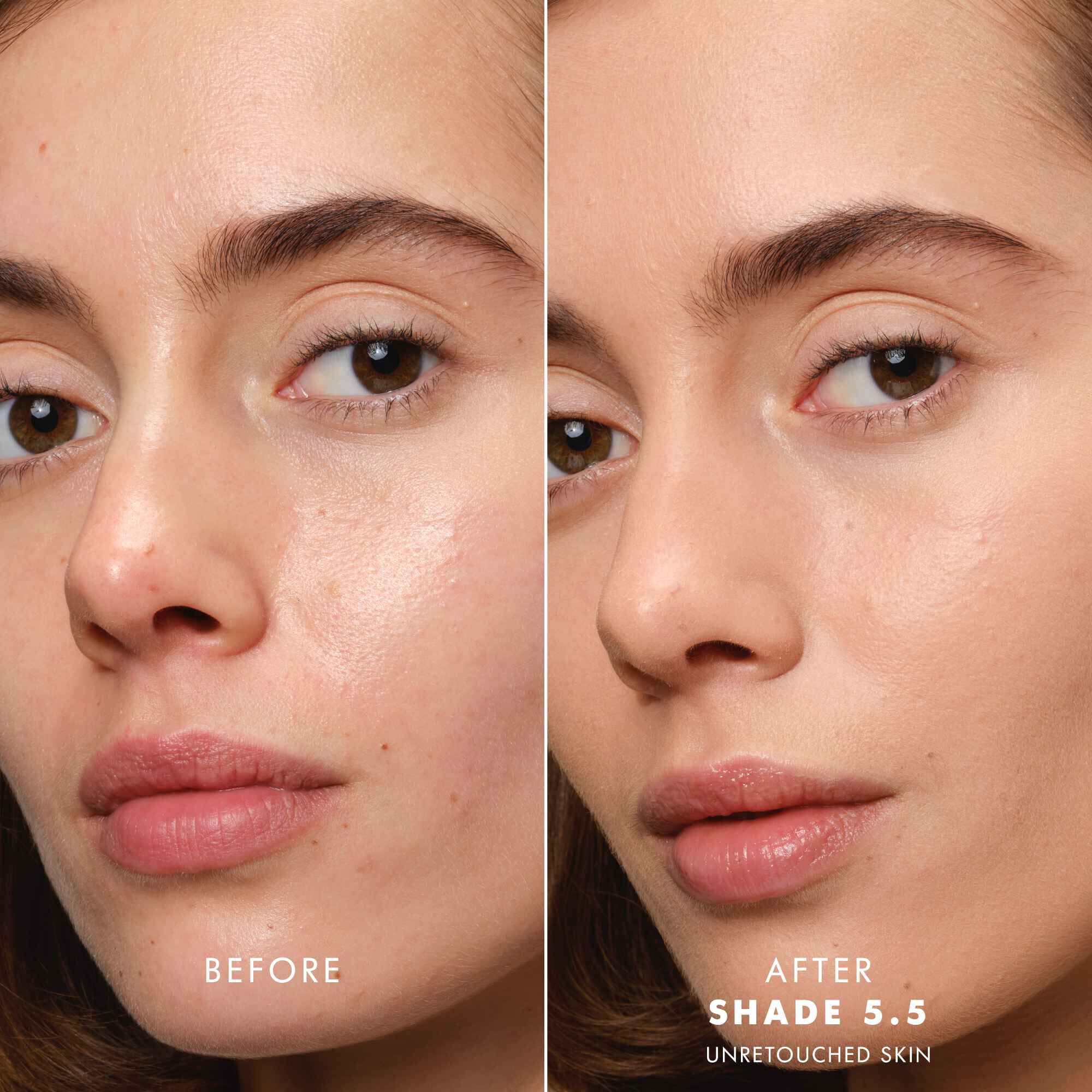 Before and After of the newly enhanced Armani beauty LUMINOUS SILK FOUNDATION
