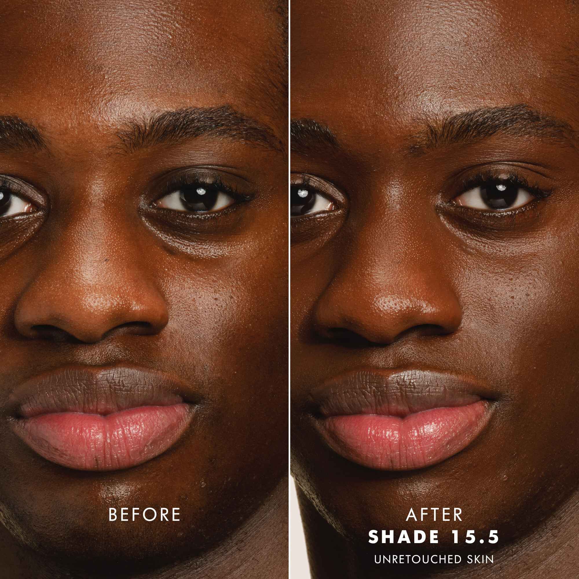 Before and After of the newly enhanced Armani beauty LUMINOUS SILK FOUNDATION